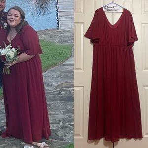 Plus-size maroon burgundy bridesmaid dress